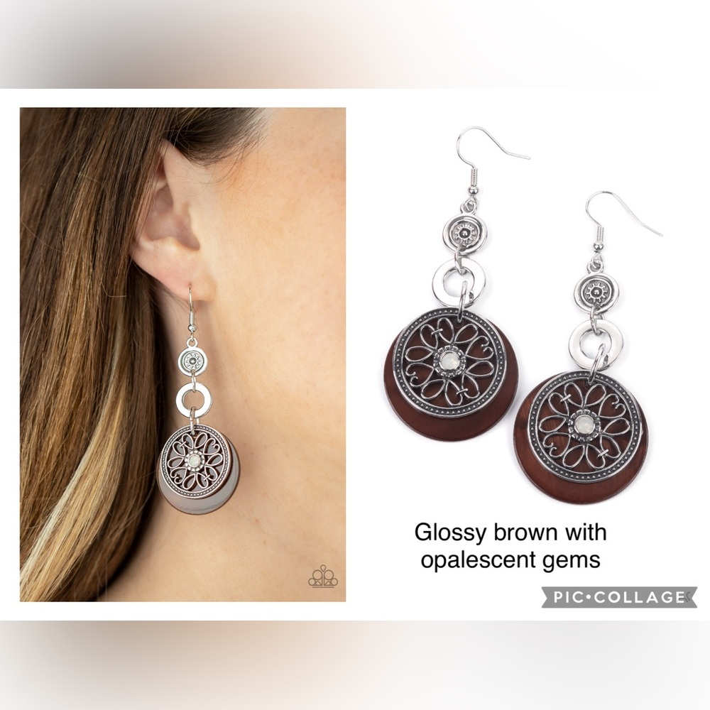 Paparazzi Silver and Brown Floral Earrings